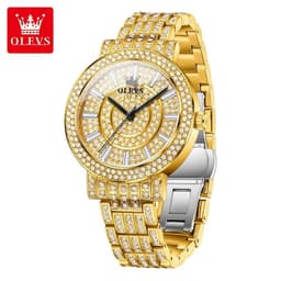 Reloj de Lujo Dorado para Mujer Cuarzo Cristales y Acabado Metalico Dorado TALLA UNICA
