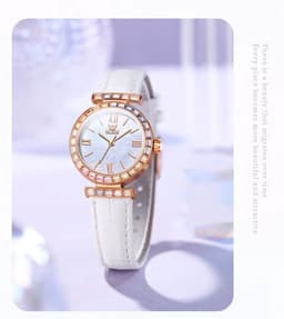 Reloj de Mujer con Cristales Multicolor y Correa de Cuero Blanco Resistencia al agua Blanco TALLA UNICA