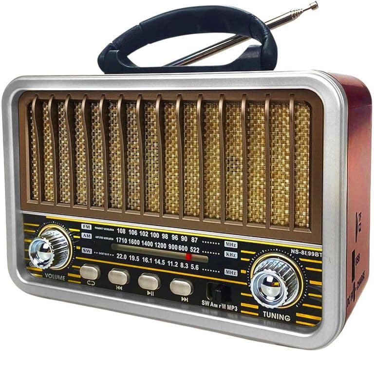 Radio Portatil Bluetooth Recargable Y A Pilas AMFM MP3 Vintage Caoba
