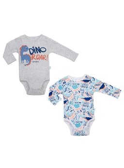 Set 2 Piezas Bodys Manga Larga Dinosaurio Azul 9-12 Meses Azul 9-12 MESES