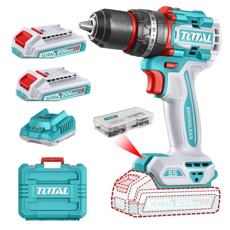 Taladro Atornillador Percutor 20v 2bat+carg Total Tidli20558