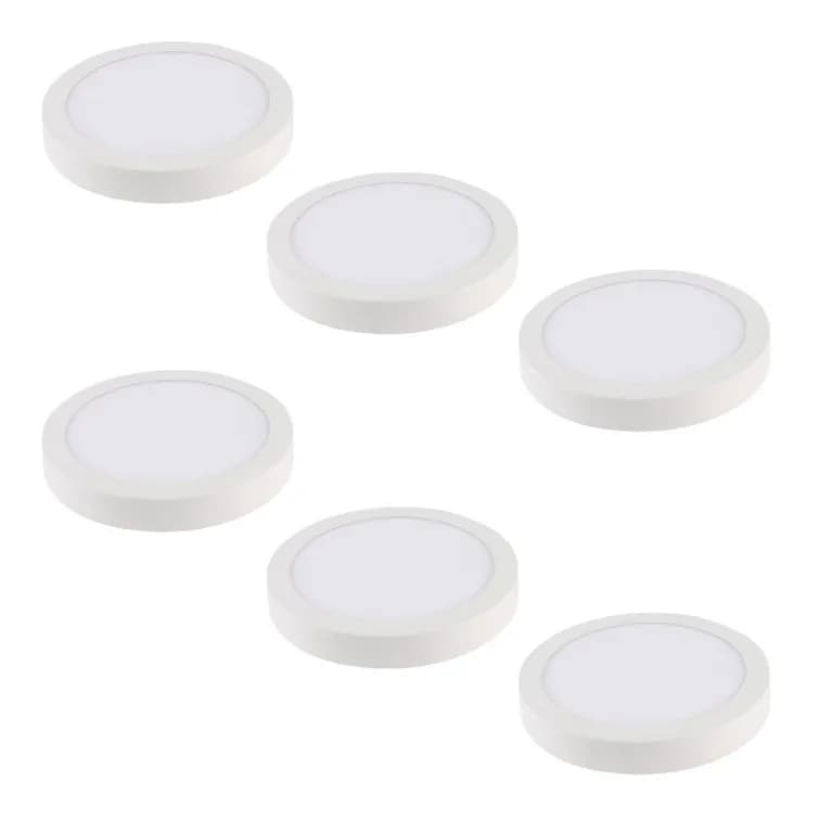 6 Focos Panel Led 18W Redondo Sobrepuesto 225mm Luz Fria