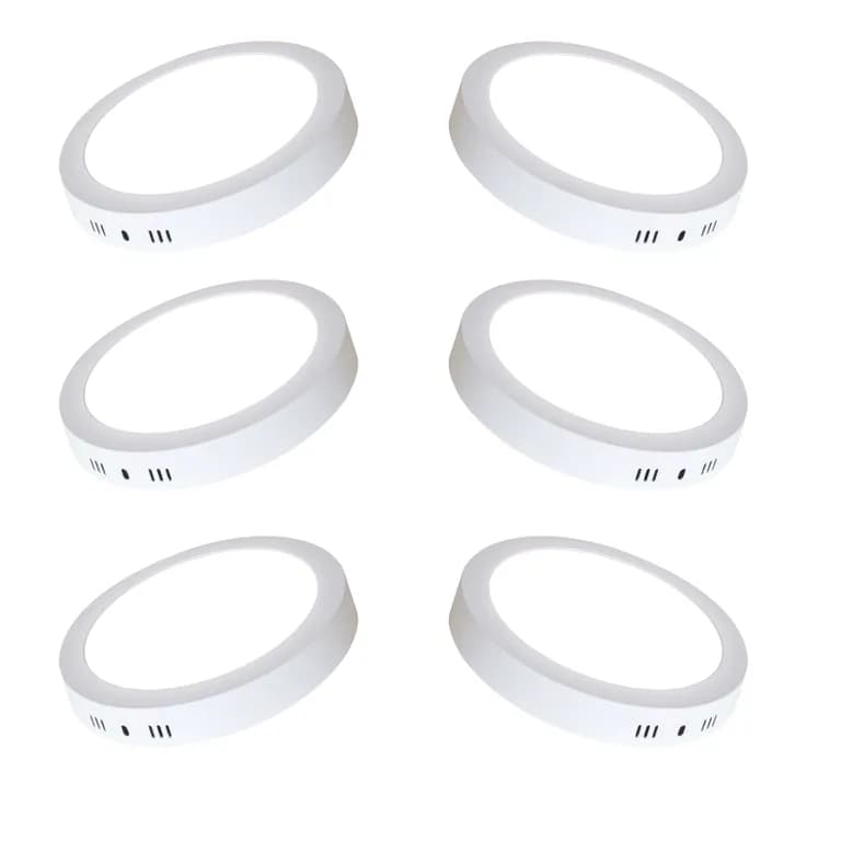 6 Focos Panel Led 18W Redondo Sobrepuesto 225mm Luz Neutra