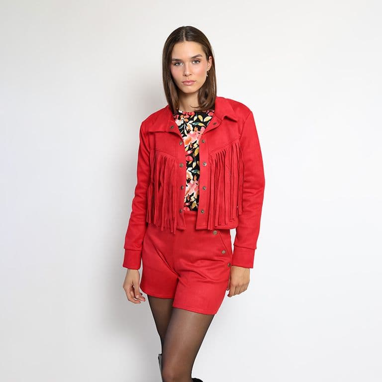 Chaqueta Corta Flecos Rojo Rojo S