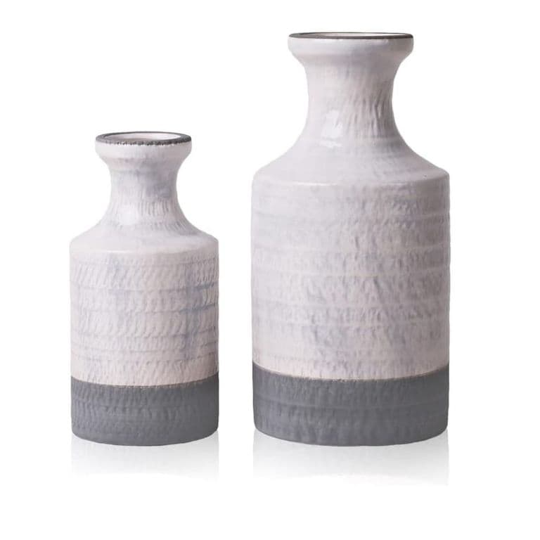 Set 2 jarrones de ceramica bicolor blanco/gris