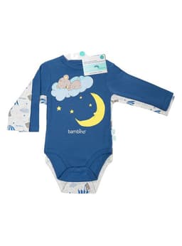 Set 2 Piezas Bodys Manga Larga Oso Celeste Celeste 9-12 MESES