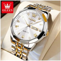 Reloj de Pulsera Hombre de Lujo Correa Bimetalica de Acero Inoxidable Plateado TALLA UNICA