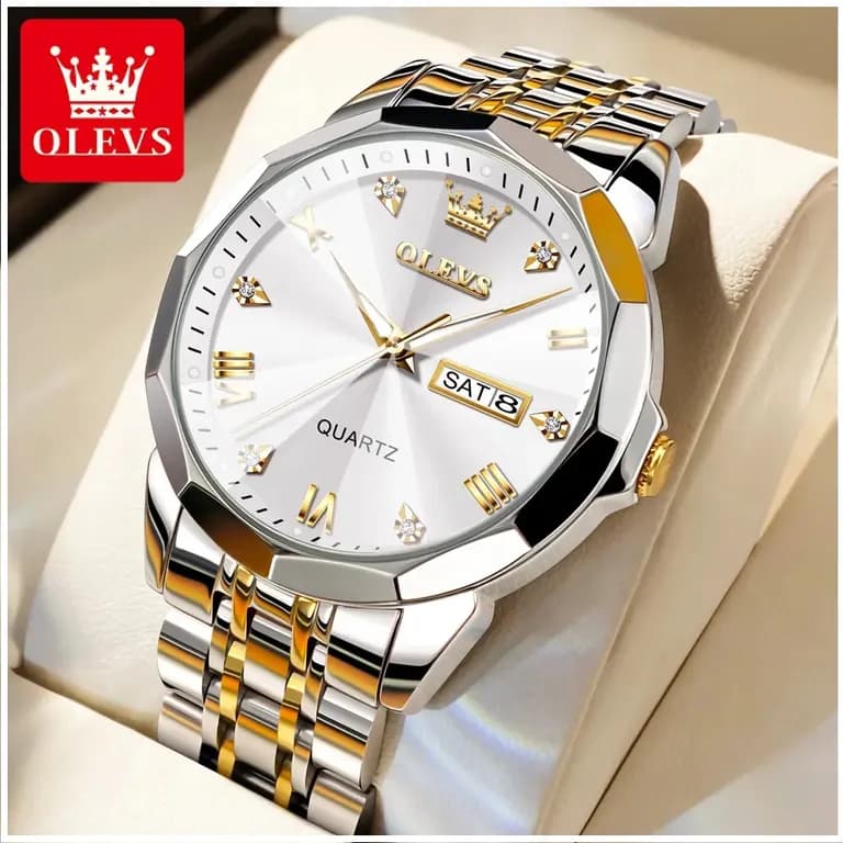 Reloj de Pulsera Hombre de Lujo Correa Bimetalica de Acero Inoxidable Plateado TALLA UNICA