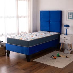 Cama Europea Infantil America Foam 1 Plaza Tapiz Blanco Respaldo Zeus Azul 90x190x58 Cm