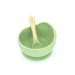 Plato Silicona Con Cuchara Verde Oliva