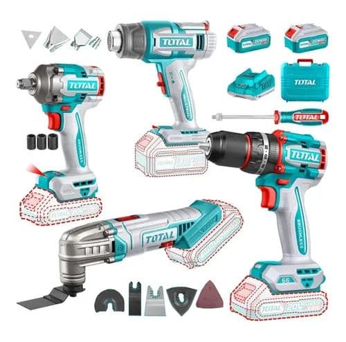 Llave Impacto+ Taladro+ Pistola De Calor+oscilante 20v Total