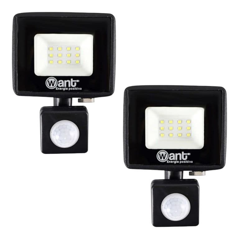 2 Proyectores De Area Led Thin Light 10W con Sensor de Movimiento Luz Fria