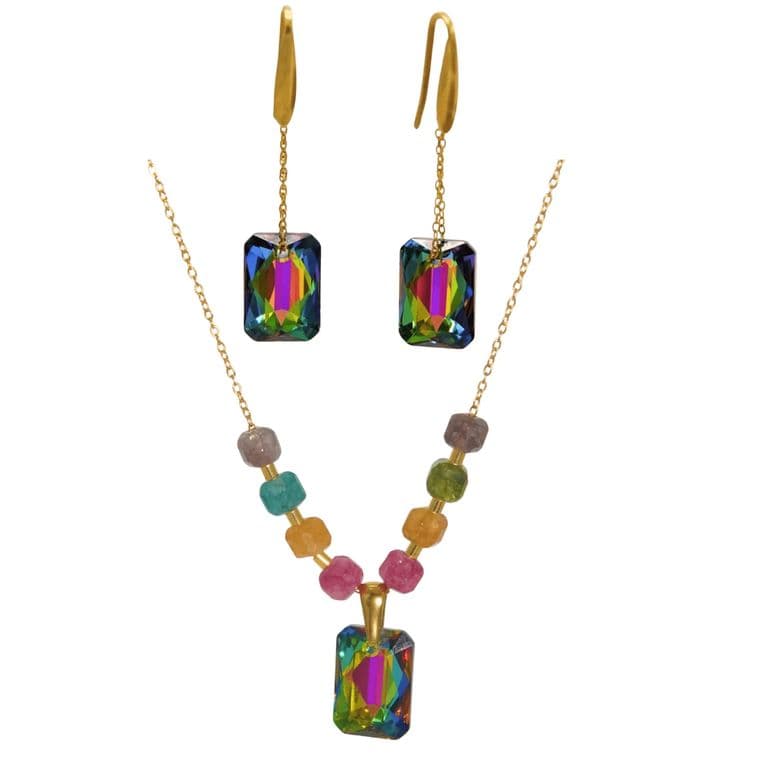 Conjunto Mia collar y aros cristales austriacos chapado en oro 18k Multicolor TALLA UNICA