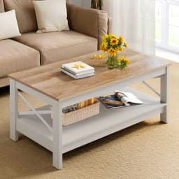 Mesa De Centro Rectangular Estilo Rustico de 2 Niveles