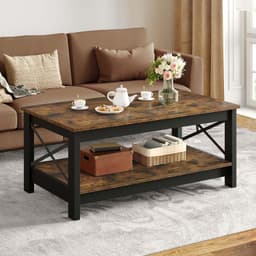 Mesa De Centro Rectangular Estilo Rustico de 2 Niveles
