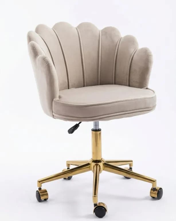Silla Escritorio Ostra Felpa Gris Pedestal Dorado