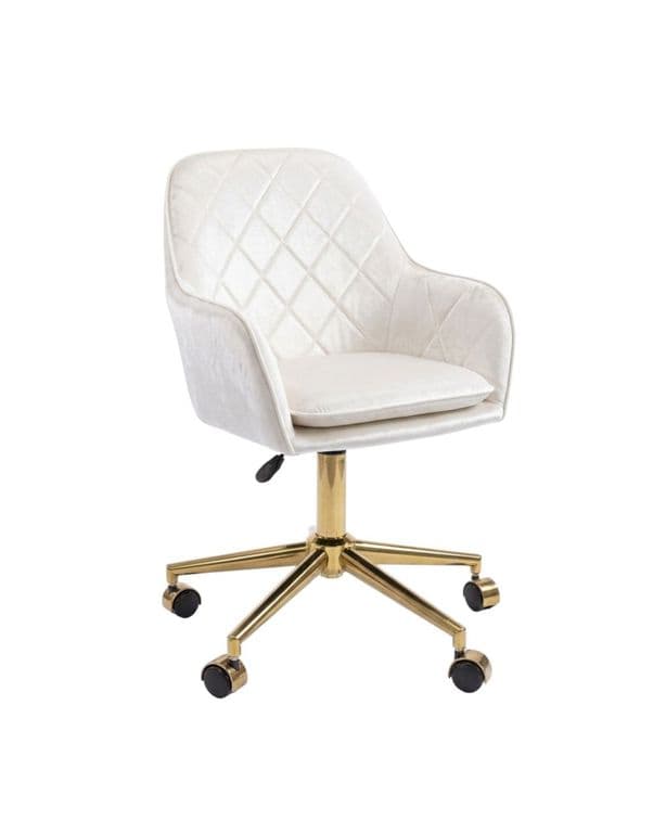 Silla Escritorio Lux Felpa Pedestal Dorado Blanco perlado