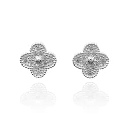 Aros Trebol 4 Hojas Circon Blanco Plata Fina 925 Plateado TALLA UNICA