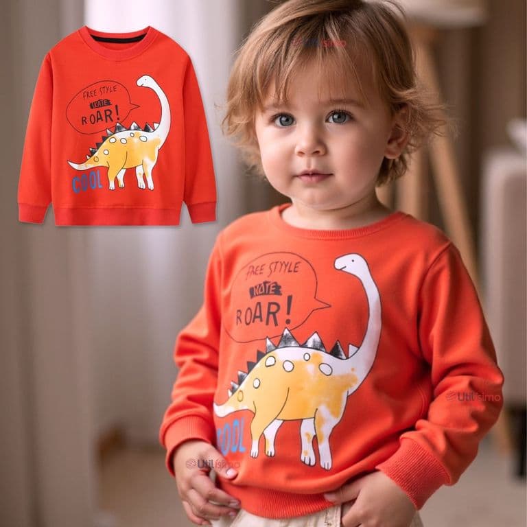 Poleron Algodon Cuello Redondo Nino Naranja Dinosaurio Naranja 1-2 ANOS