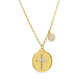 Collar Religioso medalla de Cruz de Plata 925 bano en Oro 18k Oro 45.5