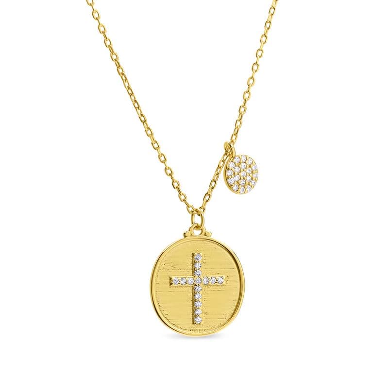 Collar Religioso medalla de Cruz de Plata 925 bano en Oro 18k Oro 45.5