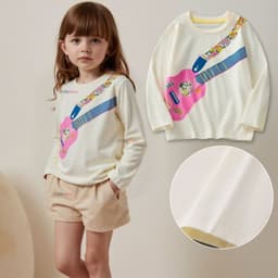 Polera Algodon Manga Larga Nina Camiseta Guitarra Blanco Blanco 1-2 ANOS