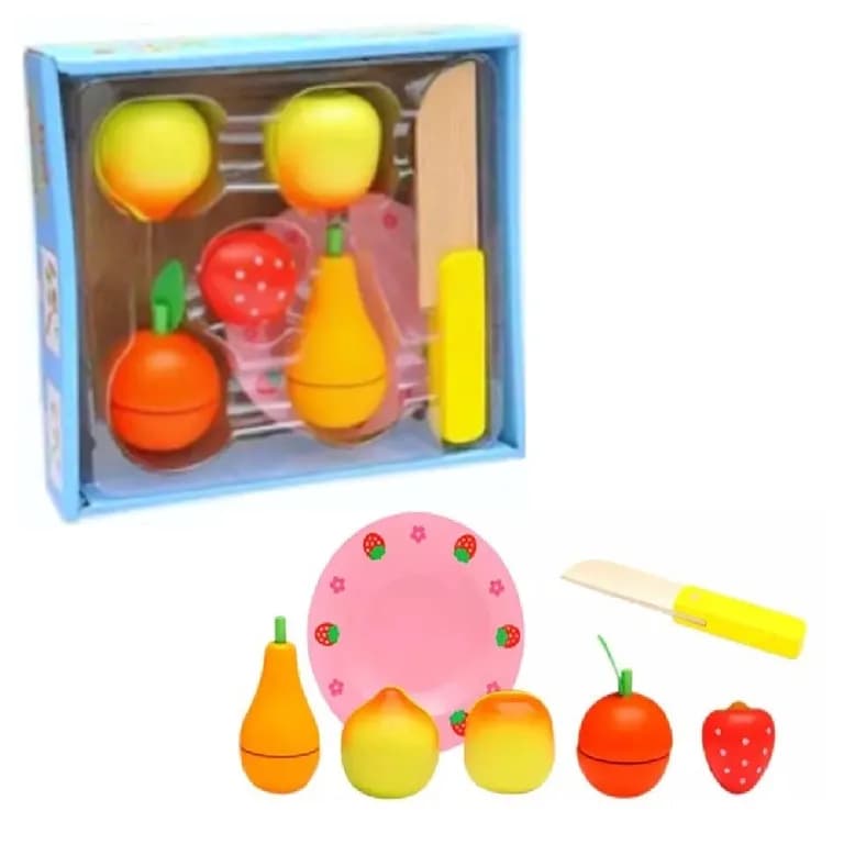 Frutas Madera Cortar con Cuchillo y Plato