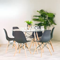 Comedor Mesa Redonda Elida 120cm + 6 Sillas Eames Negra Negro