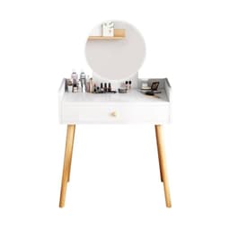 TOCADOR MAQUILLAJE MADERA BLANCO + ESPEJO LUZ LED COMPACT
