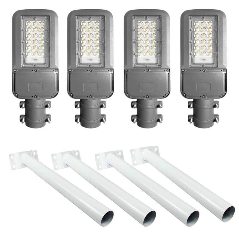 4 Luminarias Publica Pubstreet 60W IP65 Luz Fria con Soporte