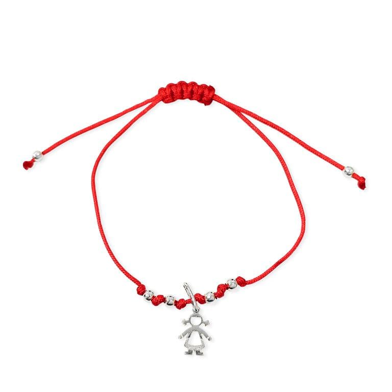 Pulsera Nina Calada Mini Plata Fina 925 Cordon Rojo Rojo TALLA UNICA