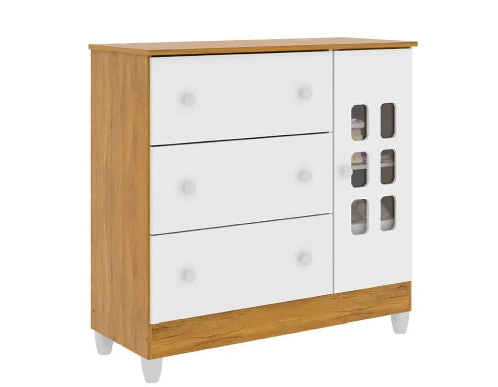 Comoda Maria 4 Cajones Con Puerta Blanca Miel