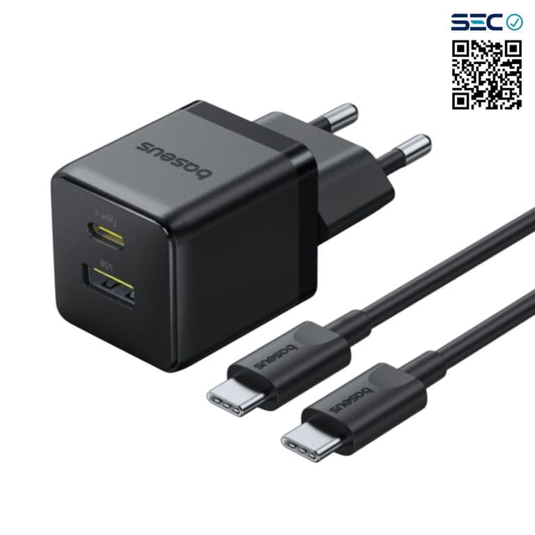 Cargador Rapido PalmCluster USB USB C 30W + Cable USB C Negro