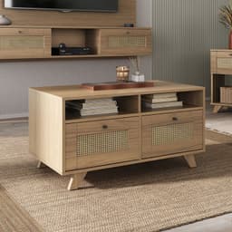 Mesa de Centro 2 Cajones 2 Repisas 91x46x50 cm Marron Roble - Trama