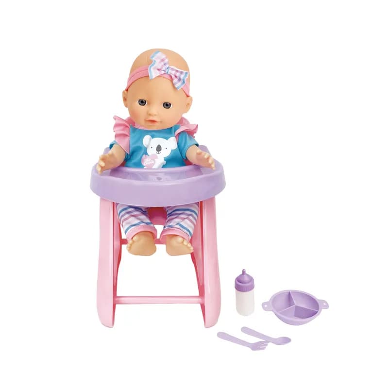 Juguete Muneca Bebe 29 cm con Silla y Mamadera