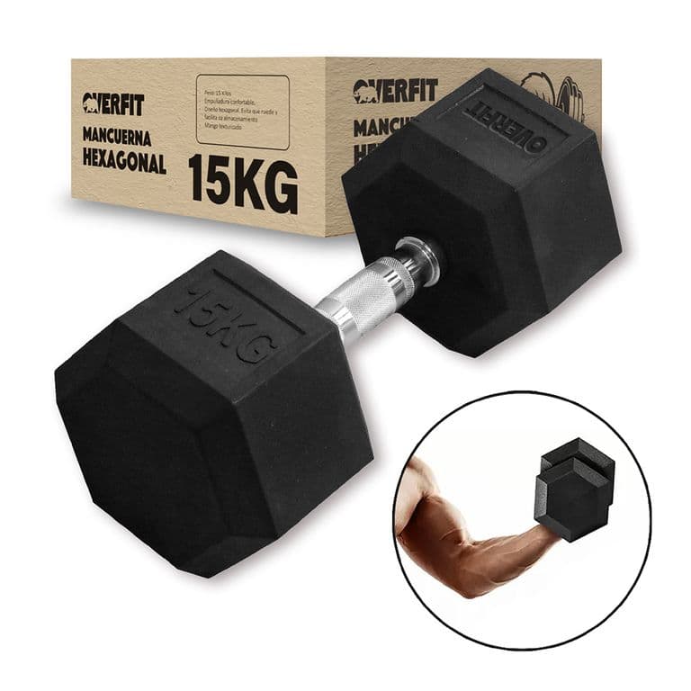 Mancuerna Hexagonal 15Kg Acero Y Caucho Fitness