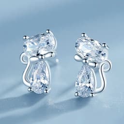 Aros Gato Elegantes en Plata 925 Plateado TALLA UNICA