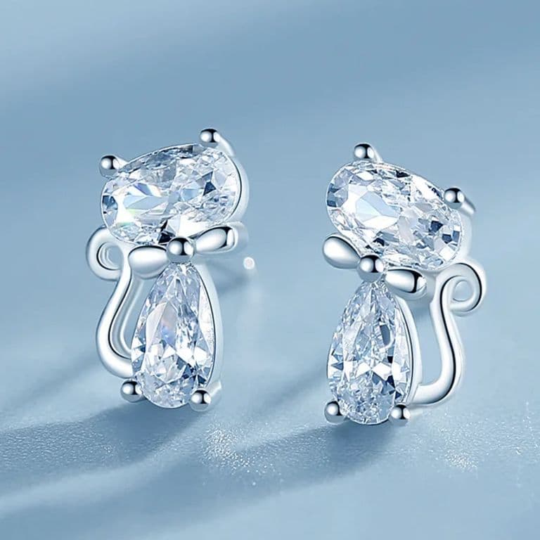 Aros Gato Elegantes en Plata 925 Plateado TALLA UNICA
