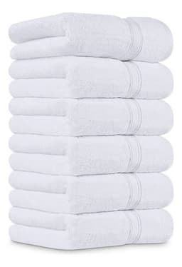 Juego De 8 Toallas De Mano 70x40 Cm Algodon 500g Bano Set Blanco