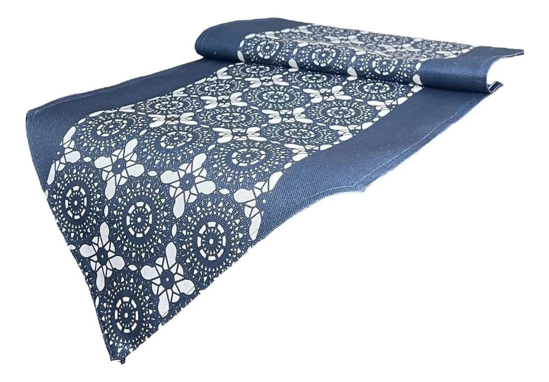 Mantel Camino De Mesa Con Diseno En Medio Azul 180x30cm - Multicolor
