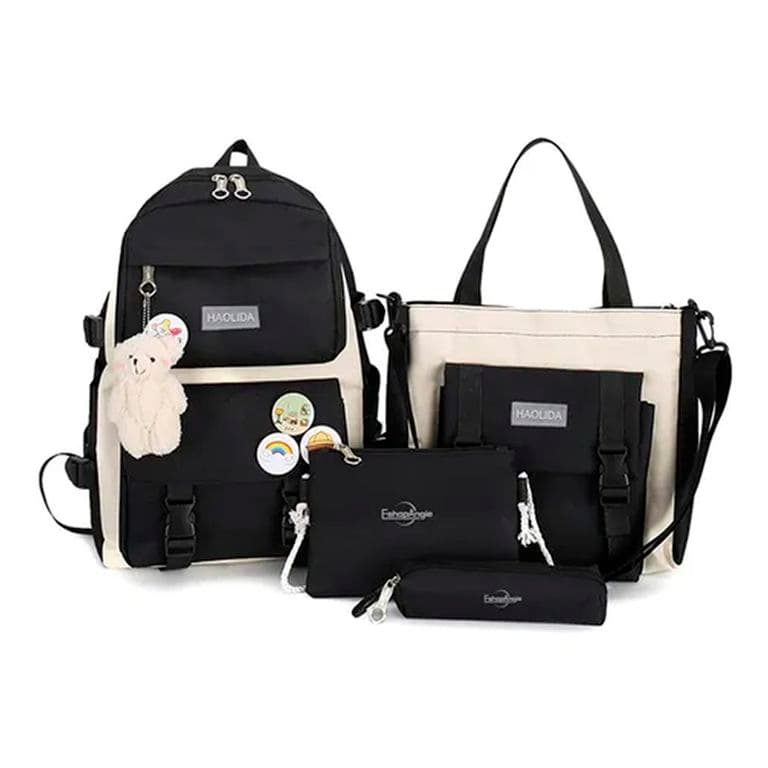 Mochila Urbana Escolar Viaje Estilo Coreano 4 Piezas Negro TALLA UNICA