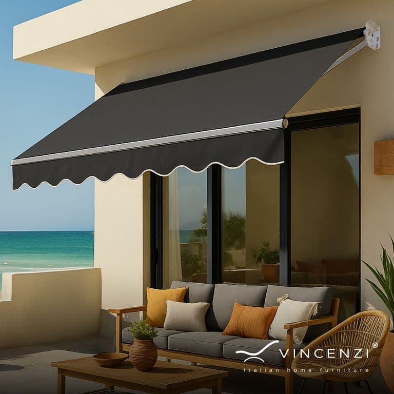 Toldo Retractil 200x150 Cm Grafito Brazo Manual Para Terraza Gris Oscuro