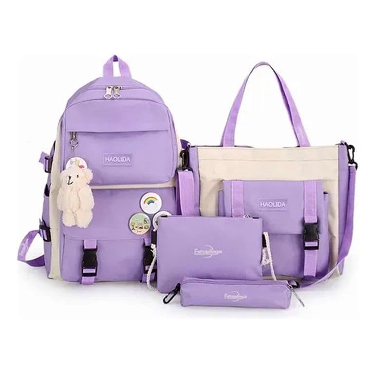 Mochila Urbana Escolar Viaje Estilo Coreano 4 Piezas Lila TALLA UNICA