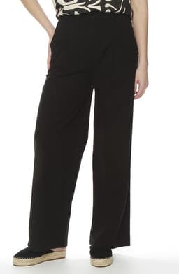 PANTALON WIDE LEG LINO TIRO ALTO PRETINA BASICA Negro S