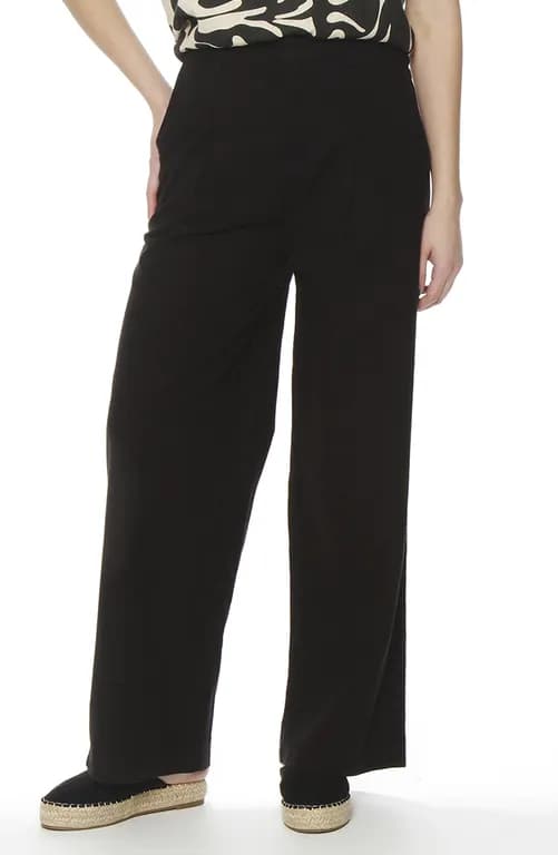 PANTALON WIDE LEG LINO TIRO ALTO PRETINA BASICA Negro S