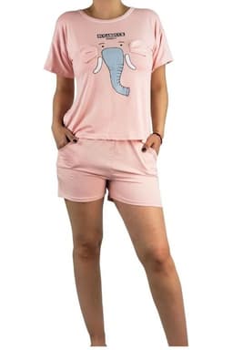 Pijama Mujer Verano. Polera Y Short. Disenos 552 Rosa L/XL