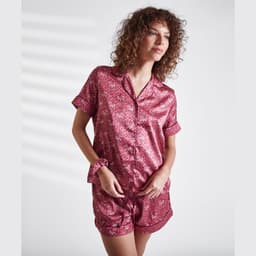 Set Pijama Camisero Satinado Palmeras Burdeos XS