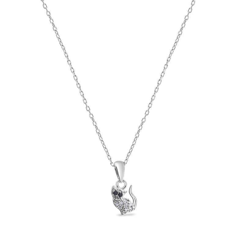 Collar con un Gato de 9mm con Circones de Plata 925 Joya Infantil Regalo Nina Plateado TALLA UNICA