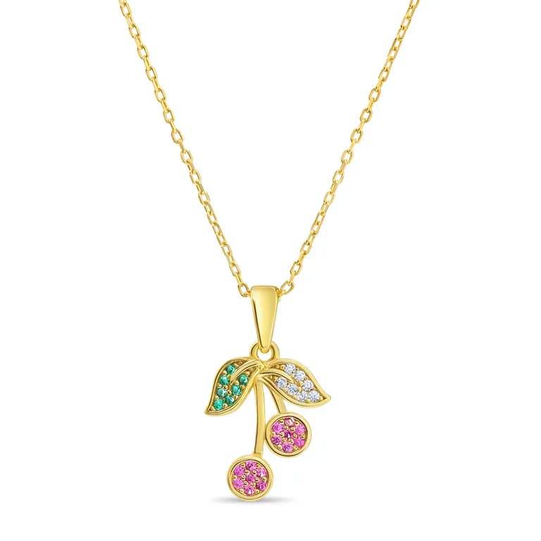 Collar de Cereza con Circones de Plata 925 enchapado en Oro 18k Dorado TALLA UNICA