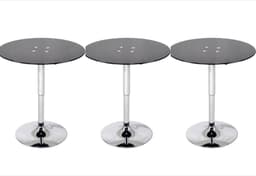 Set 3 Mesas de Bar Vidrio Templado Negro Regulable 60 CM Diametro